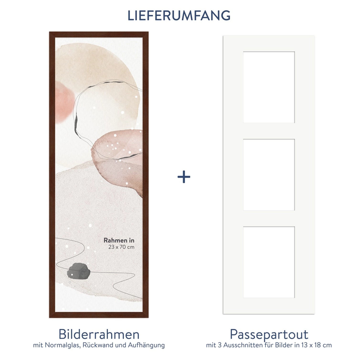 WANDStyle Galerierahmen in Nussbaum-Optik für 3 Fotos (13x18 cm) mit Passepartout.