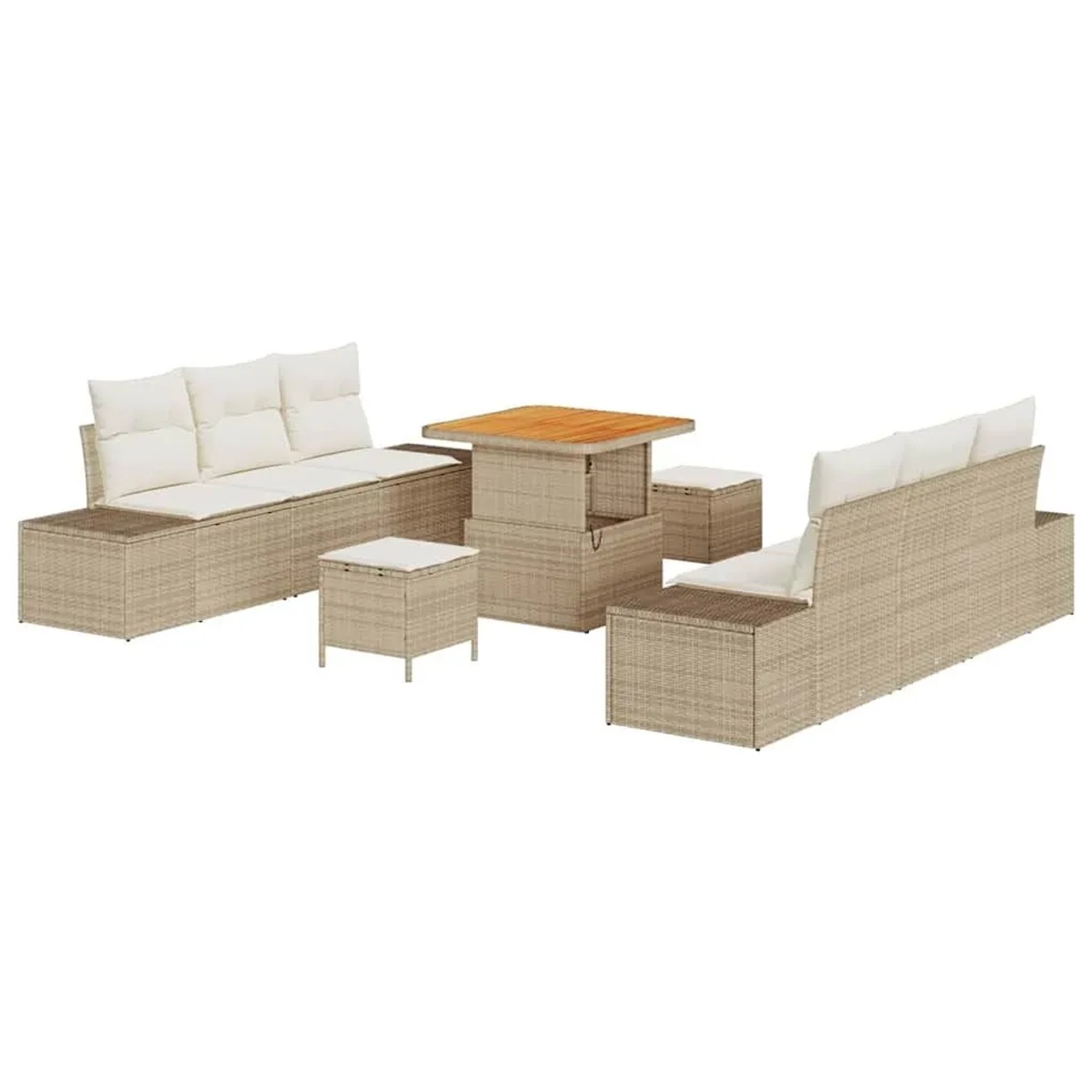vidaXL Gartensofa-Set mit Kissen mit Speicher 9 Stk Beige Poly Rattan 3364686
