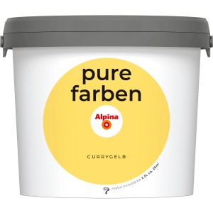Alpina Pure Farben Currygelb, 2,5 l, matte Wandfarbe für Innenräume.