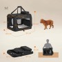 Schwarze Feandrea Hundebox (60x42x42 cm) mit Netzfenstern, Tragegriffen, faltbar. Leicht zu transportieren.