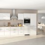 Moderne, weiße Hochglanz Küchenzeile Mailand 350 cm mit E-Geräten und Eichen-Arbeitsplatte.