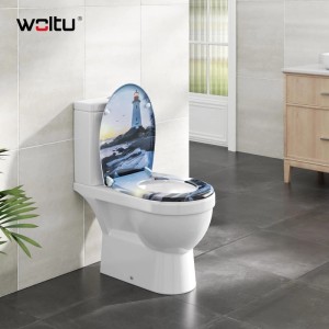 WOLTU WC-Sitz aus Duroplast mit Leuchtturm-Motiv, Absenkautomatik und Schnellbefestigung in modernem Bad.