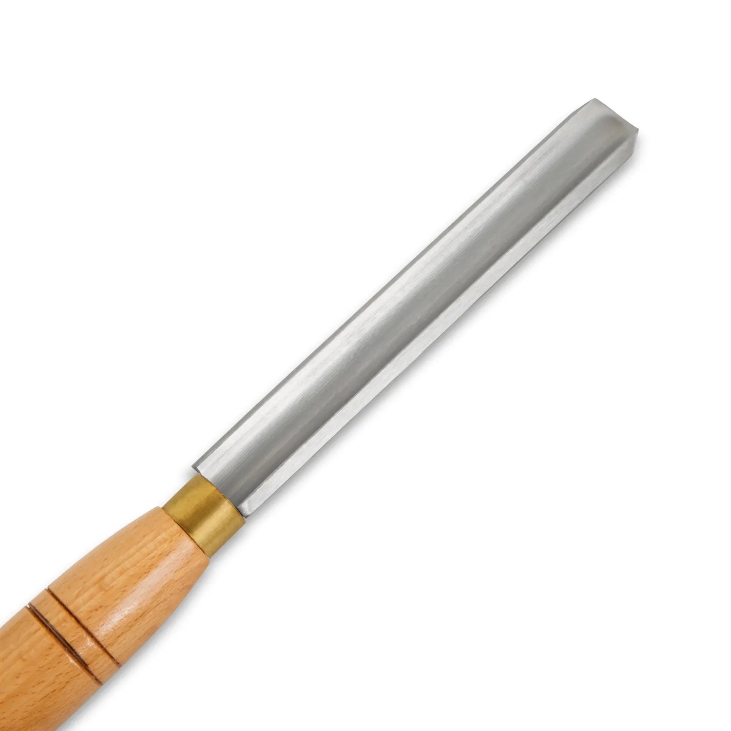 Detailaufnahme eines EBERTH Drechseleisens aus HSS-Stahl mit Holzgriff.