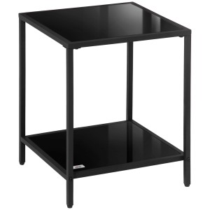 Schwarzer HOMCOM Beistelltisch mit Glasplatten und Stahlrahmen, quadratisch.