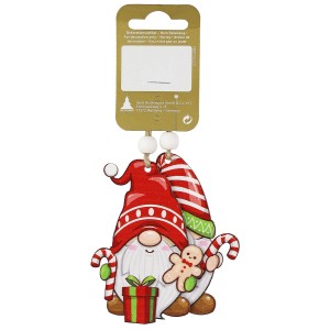 Bunte Deko-Wichtel aus Holz zum Hängen, 2er-Set, Weihnachtsbaumschmuck.