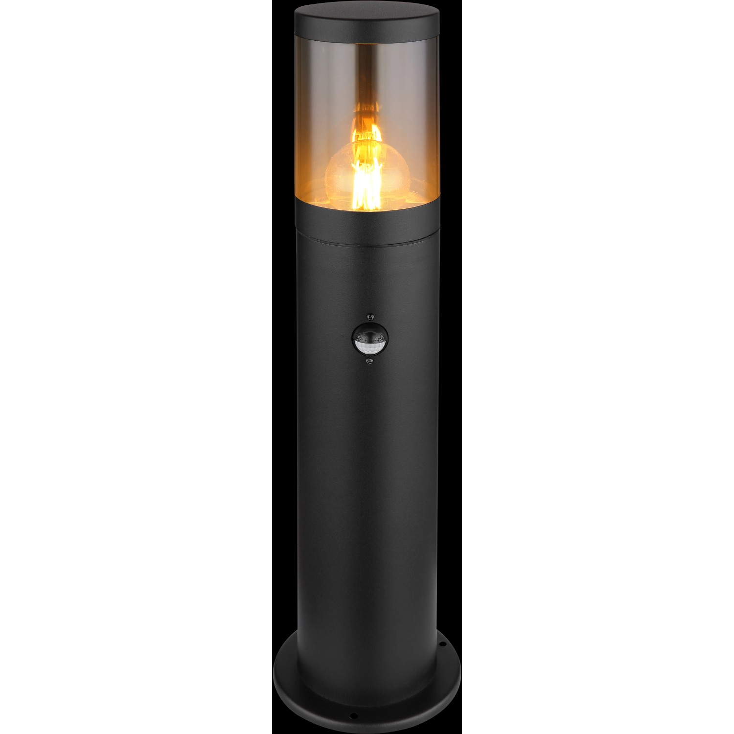 Schwarze, matte Globo Außenleuchte mit Sensor, 50cm hoch. Wegeleuchte für den Garten.