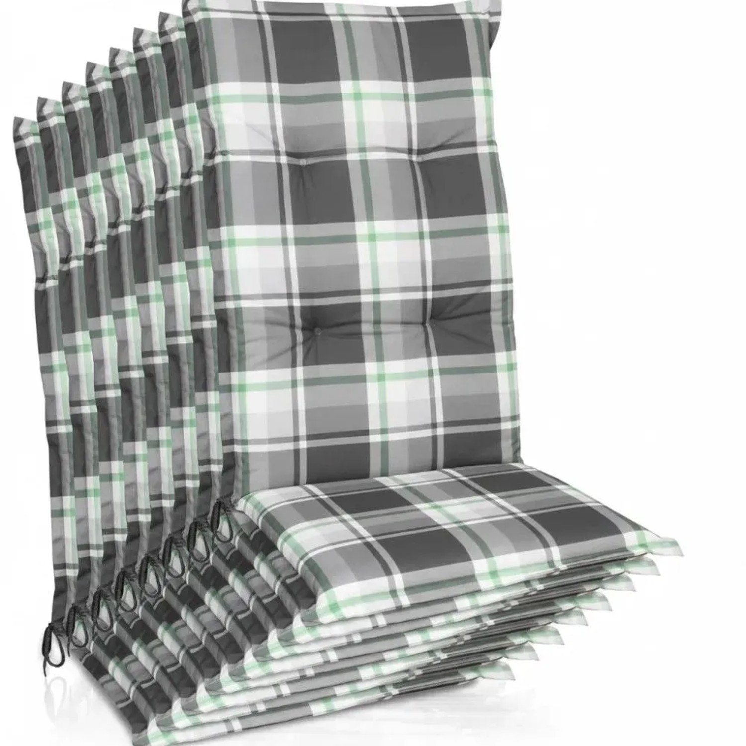 Beautissu 8er Set Hochlehner Auflagen Set 120x50 cm Polster Mintgrün Kariert