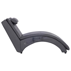 Graue vidaXL Massage Chaiselongue mit Kissen aus Kunstleder, Seitenansicht.