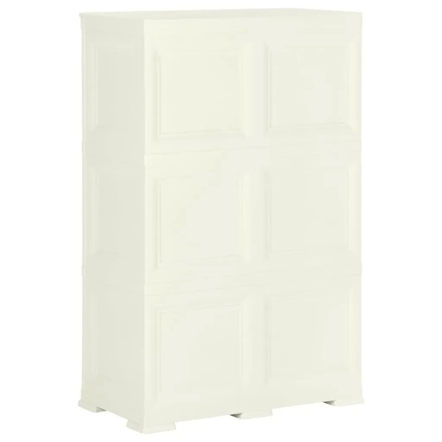 Kunststoff Büroschrank in Vanilleeis-Optik mit Holzdesign, 79x43x125 cm.