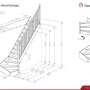 Technische Zeichnung der Intercon Holztreppe Casablanca. Rechtsgewendelte Raumspartreppe mit Geländer und Maßen.