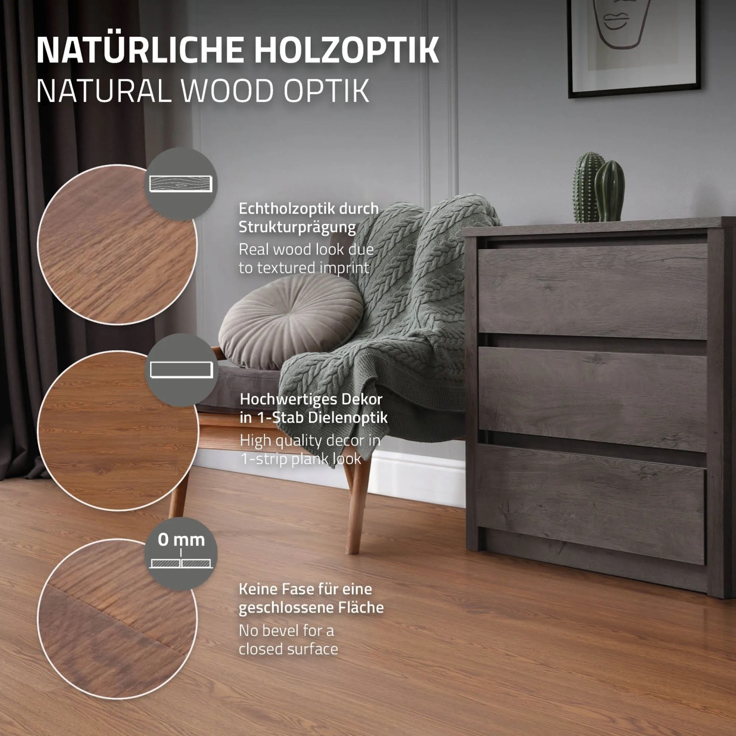 ML-Design Vinylboden Roteiche Braun: Selbstklebender PVC Bodenbelag in Holzoptik.
