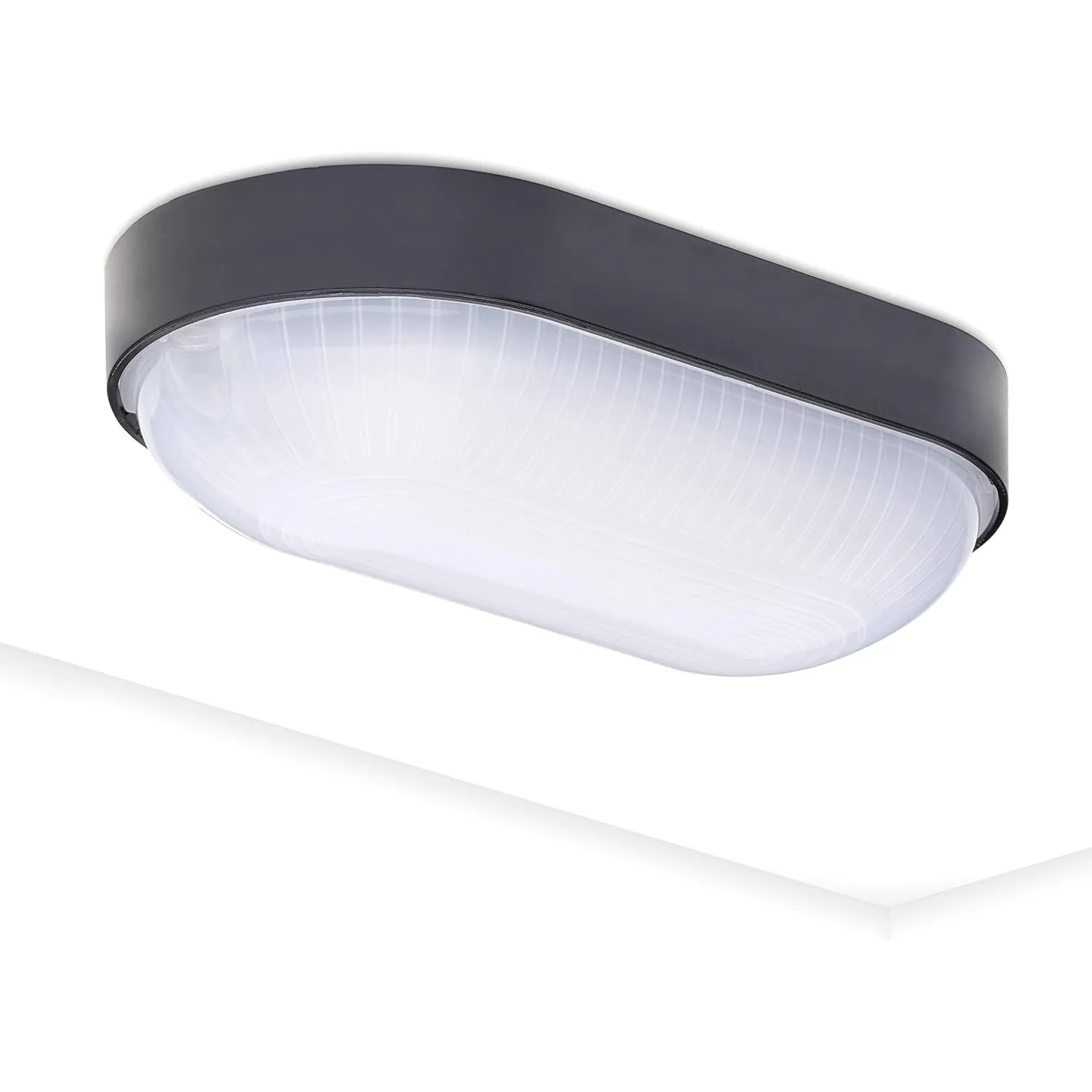 Oktaplex LED Ovalleuchte, 9W, neutralweiß, IP65, für Keller und Feuchträume, schwarzer Rahmen.