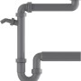 Grauer Raumspar Siphon für Küchenspüle mit Geräteanschluss.