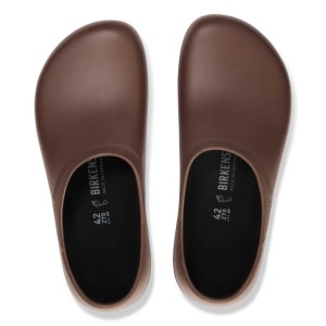 Mocca-farbener Birkenstock Profi Birki 2.0 PU Clog, Größe 45, von oben. Robuster Arbeitsschuh für Küche.