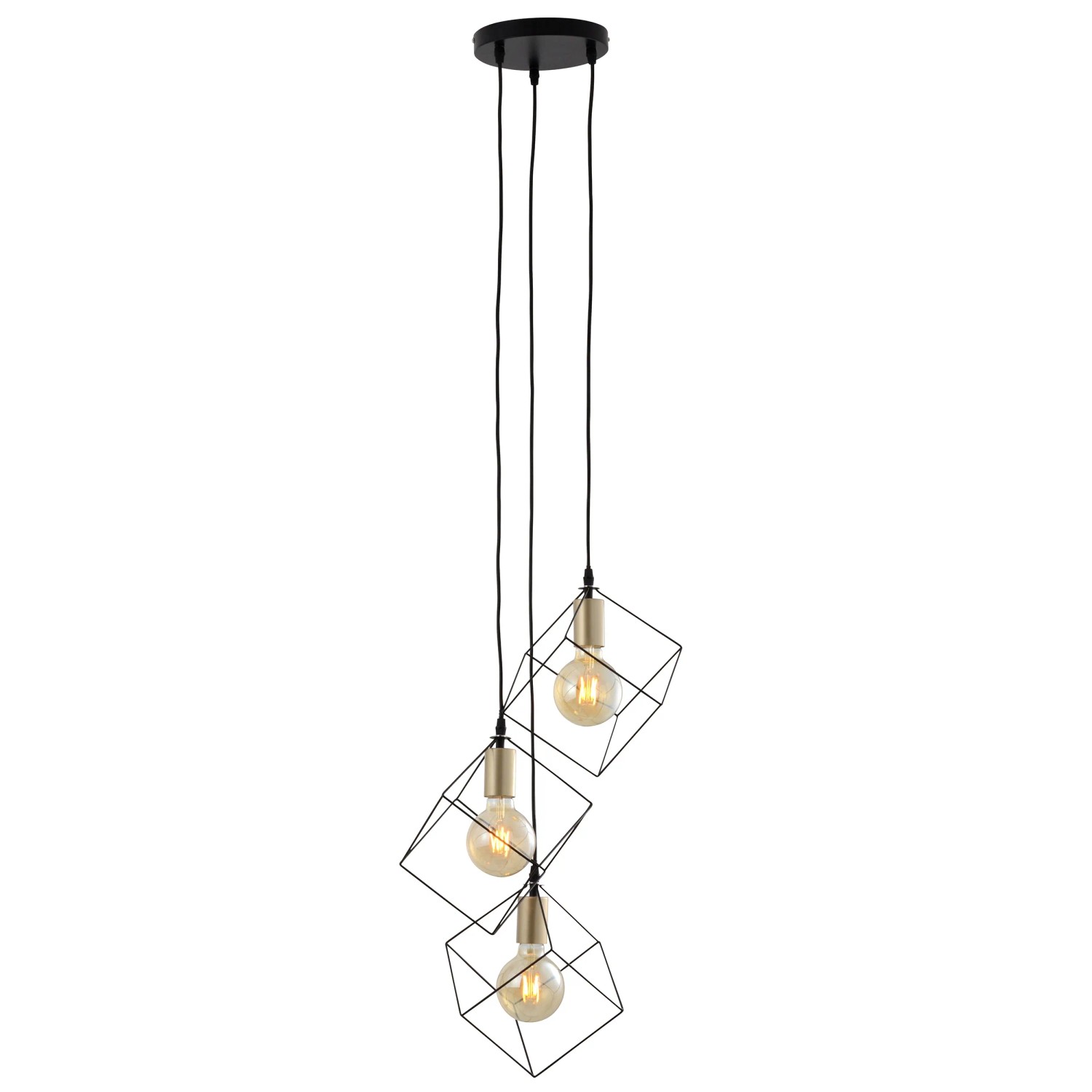 Näve Pendelleuchte Canto, 3-flammig, 146 cm. Hängelampe im Industrial Design mit würfelförmigen Lampenschirmen.