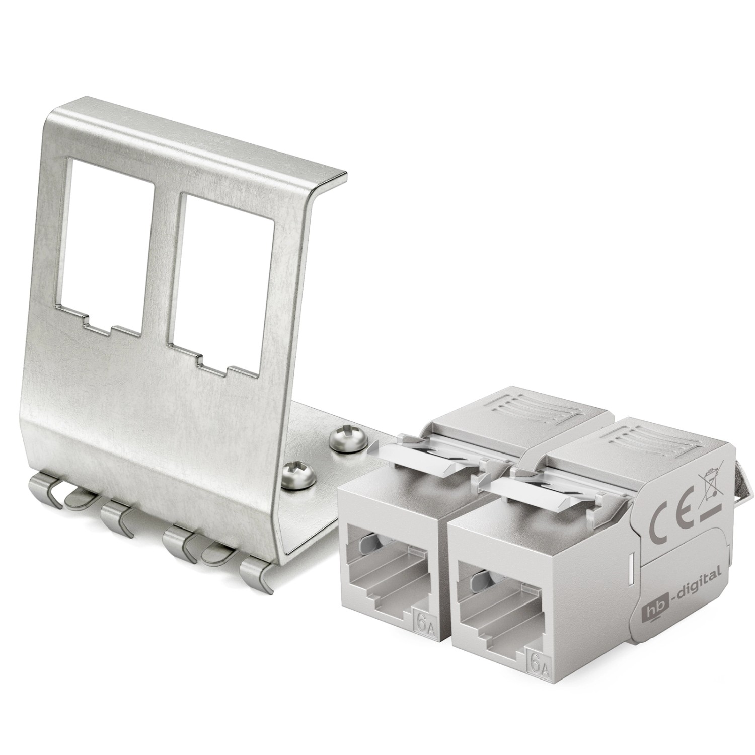 hb-digital 2-Port Hutschienenadapter mit CAT.6a Keystone Modul RJ45