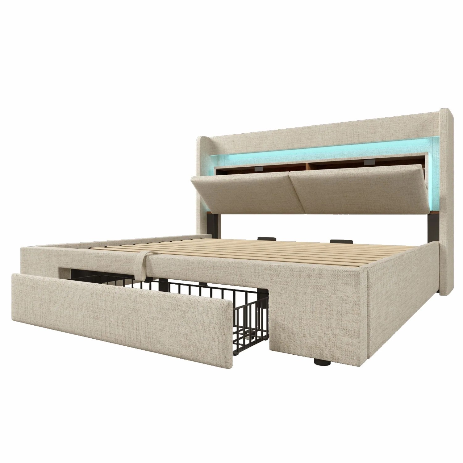 Merax Polsterbett 180x200cm LED USB-C Hydraulik Beige