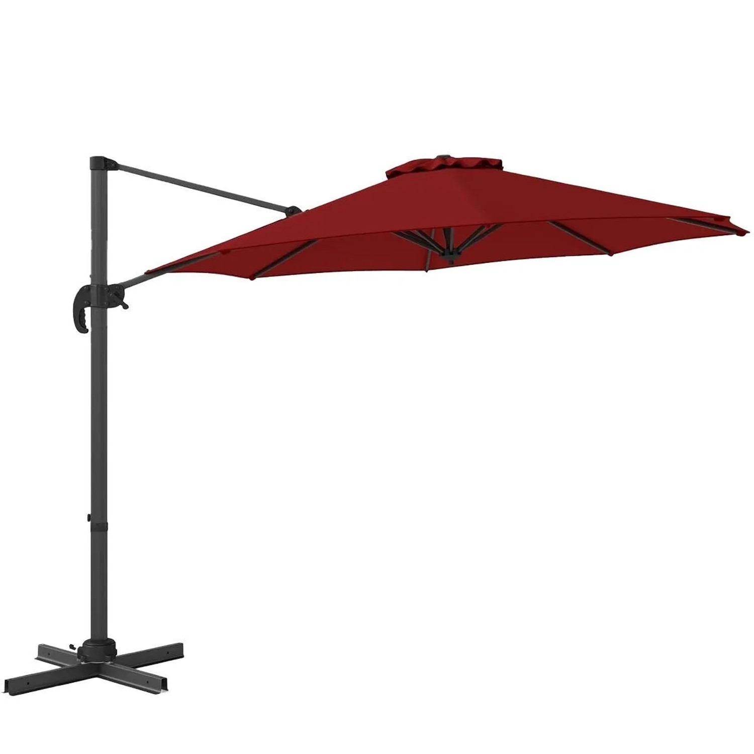 COSTWAY Runder Sonnenschirm 300 x 300 cm mit Kurbel 360° Drehbar Rot
