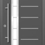 Moderne anthrazitfarbene Splendoor Sicherheits-Haustür Berlin Prime RC2 mit Edelstahl-Applikationen und Glaseinsatz.