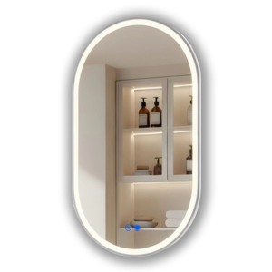 Ovaler ARTFORMA LED Badspiegel 50x80 cm mit beleuchtetem Rand, gebürstetem Silberrahmen, Antibeschlag & Touch.