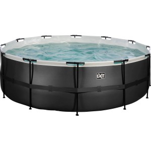 Runder Exit Black Leather Pool, ø 427 cm, mit Stahlrahmen, Filterpumpe und Poolleiter.