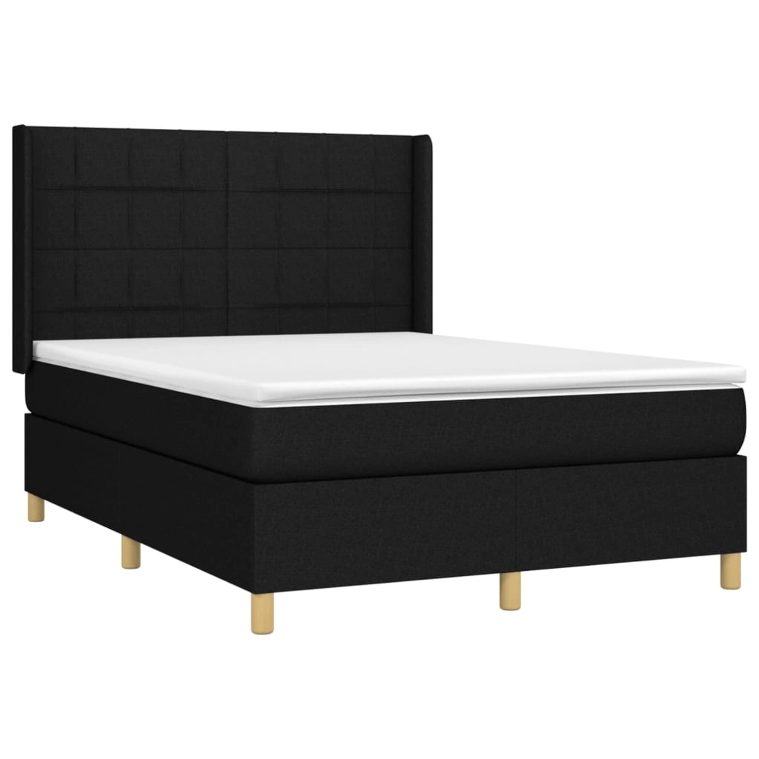 Schwarzes vidaXL Boxspringbett 140x200 cm mit Matratze und Kopfteil.