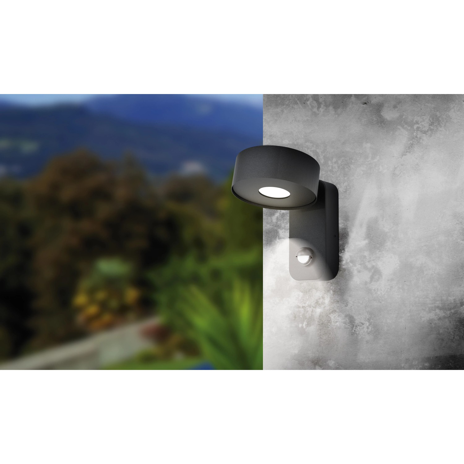 LED Wandleuchte Palosco in Schwarz und Transparent 6W 500lm IP44 mit Bewegungsmelder