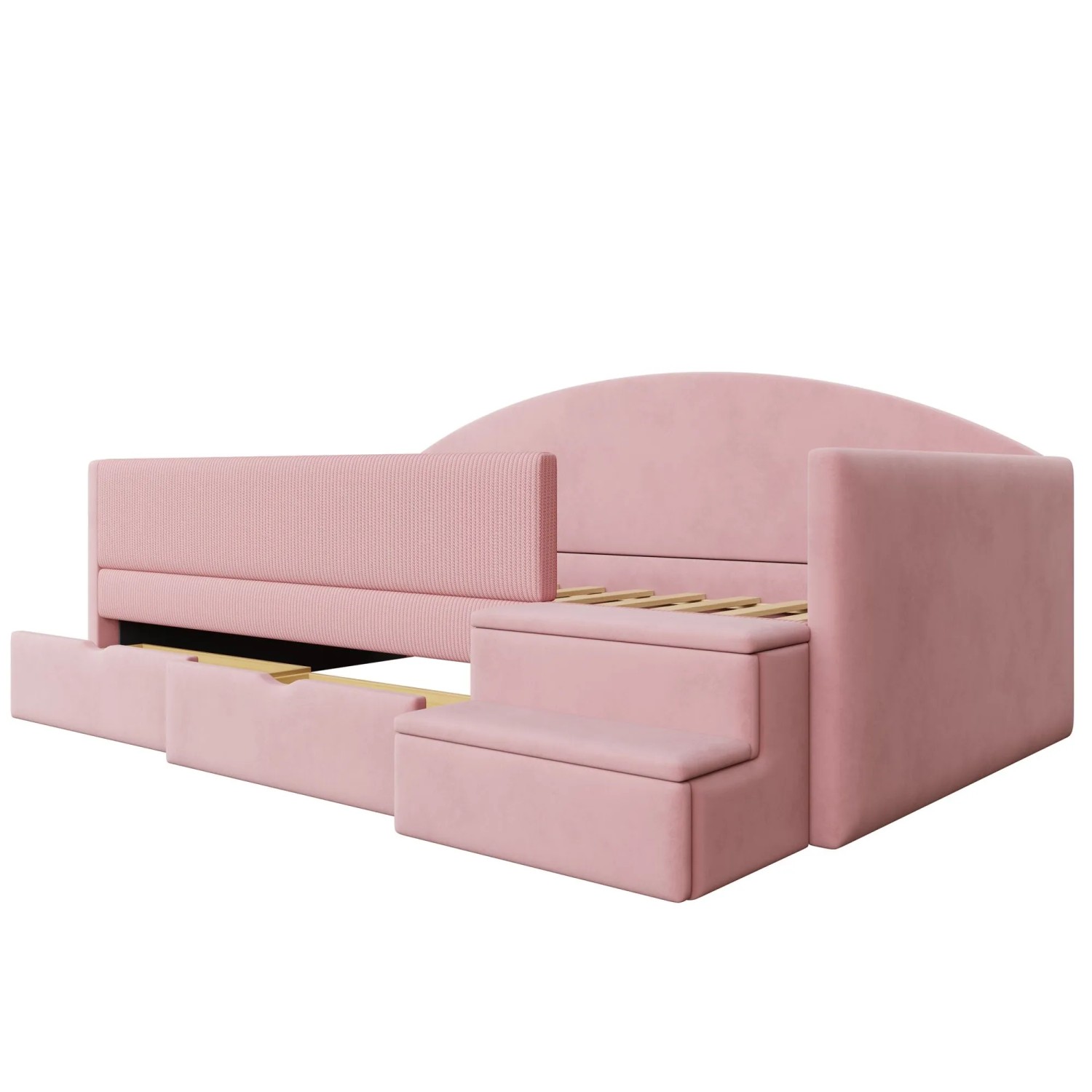 Merax Sofabett 90x190cm Samt Schubladen Stufen Rosa
