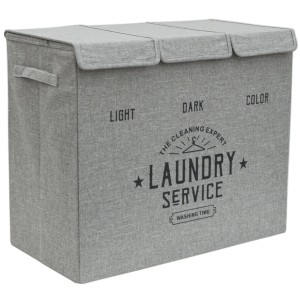 Faltbarer, grauer Wäschekorb mit Deckel und 3 Fächern (84 Liter) zur Wäsche Sortierung.
