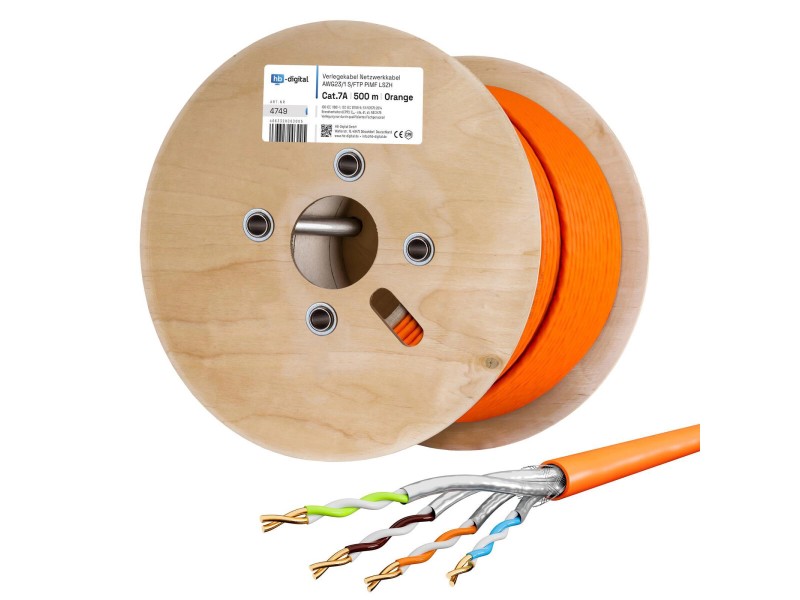 hb-digital Netzwerkkabel CAT 7a Verlegekabel max. 1200 MHz S/FTP