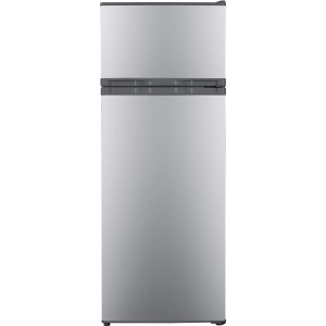 Silberne PKM Kühl-Gefrierkombination GK212 SI mit integrierten Griffen.