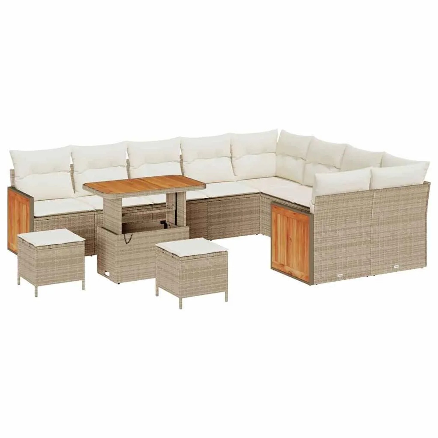vidaXL Gartensofa-set mit Kissen 13-Tlg Beige und Creme Poly-Rattan 3365296 günstig online kaufen