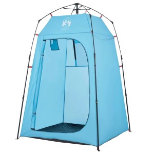 Blaues vidaXL Sichtschutzzelt mit offenem Eingang für Camping. Wasserdichtes Umkleidezelt mit Quick Release System.