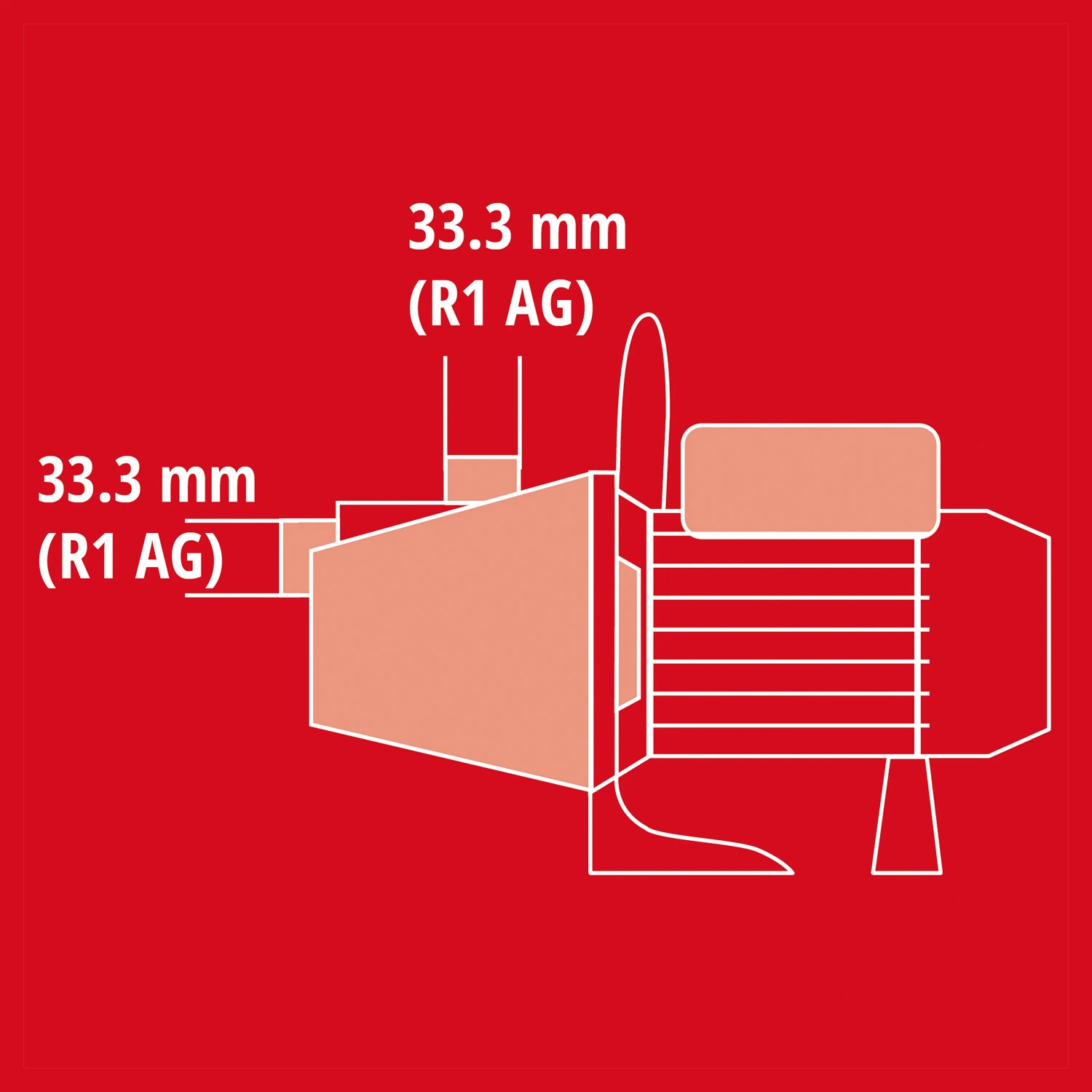 Skizze der Einhell GC-GP 6538 Gartenpumpe mit Maßangaben (33,3 mm R1 AG).