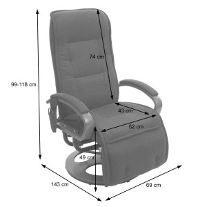 Berlinlodge Relaxliege Athene Mit Massagefunktion HxBxT 118x69x143 cm Sitzhöhe 49 cm Mit Massage Stoff/Textil Dunkelgrau Relaxsessel Massagesessel