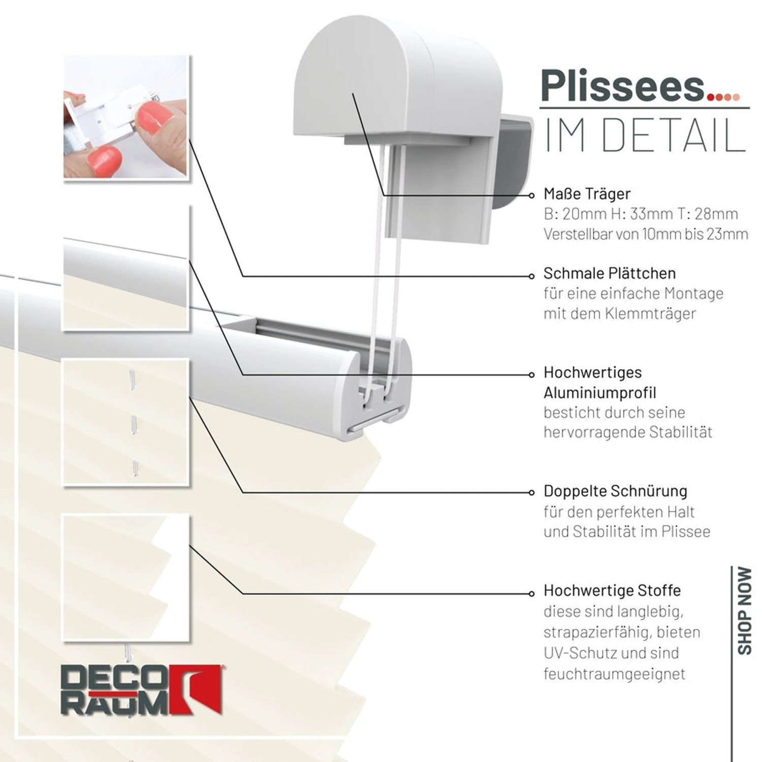 Detailansicht: Vanille Plissee 90x210cm mit Klemmfix-Montage, Dekoartikel für Fenster, blickdicht.