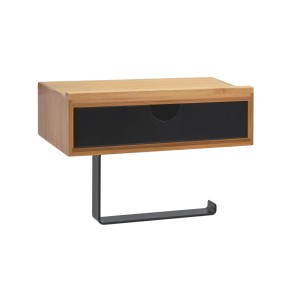 BERLINLODGE Toilettenpapierhalter Mit Schublade 10x18,5x13cm Bambus Klopapierhalter Mit Ablage Klorollenhalter WC Papier Halterung Ohne Bohren