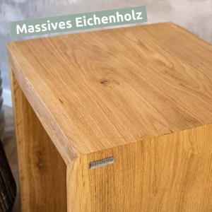 Holz4home Massivholz Hocker/Bank aus Eiche mit Baumkante, Detailansicht.