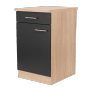 Respekta Unterschrank Merle, 50 cm, Schwarz/Holzoptik, mit Schublade und Tür.