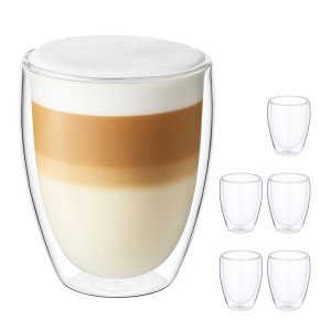 Relaxdays Latte Macchiato Gläser Borosilikatglas Transparent Doppelwandig 6er Pack 11 cm x 9 cm 160 g