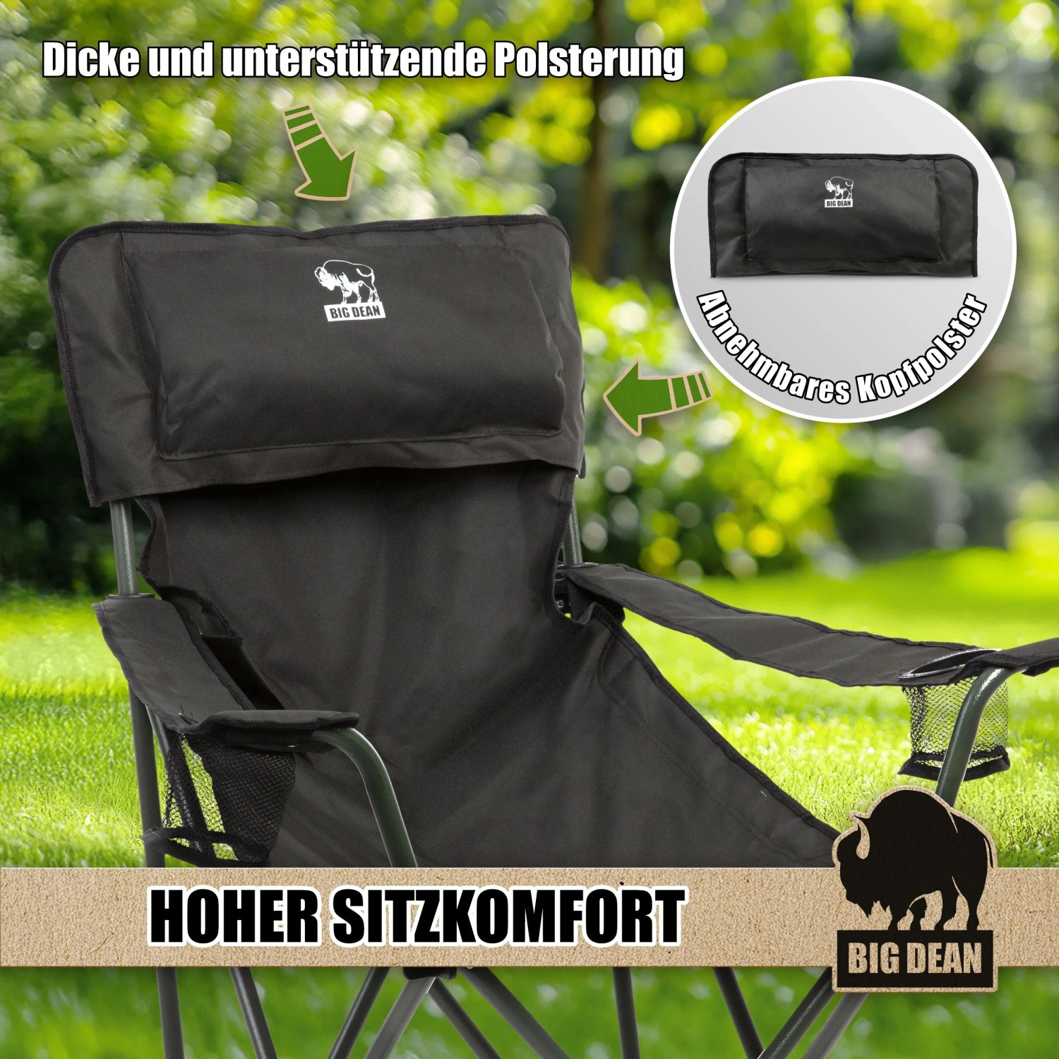 BigDean Luxus Campingstuhl Faltbar Extra Groß 150 KG Belastbar Stabil Und Bequem_7
