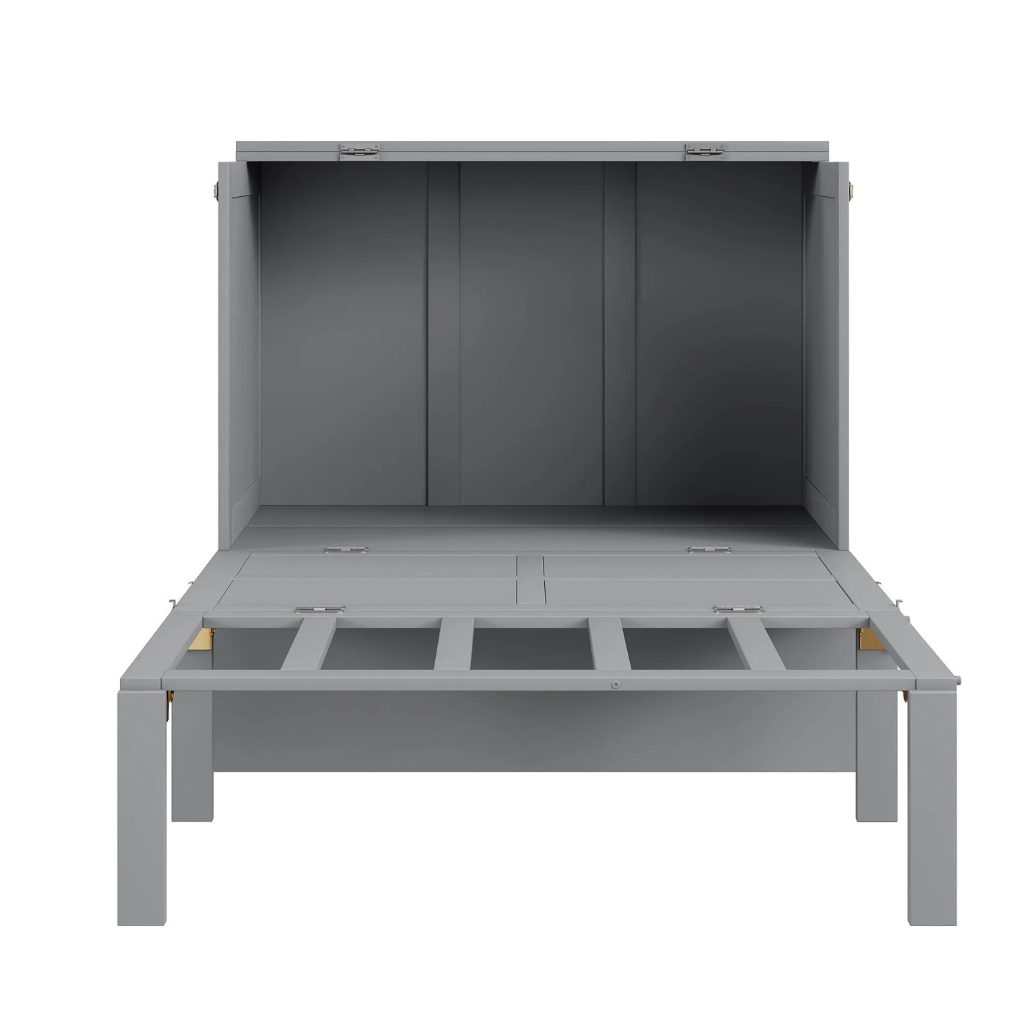 Graues Merax Schrankbett 90x200cm mit Lattenrost, teilweise ausgeklappt. Platzsparendes Wandbett mit Stauraum.