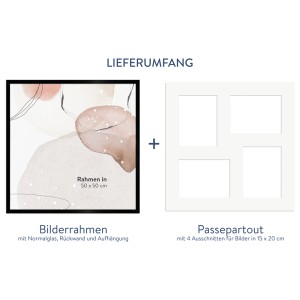 WANDStyle Galerierahmen G950 schwarz, 50x50 cm für 4 Bilder (15x20 cm) mit Passepartout.