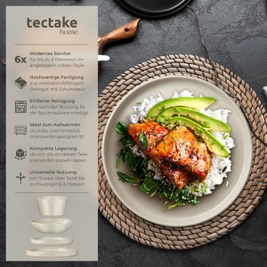 Tectake Tafelservice Una, 24-teilig, taupe. Geschirrset im Urban Style für 6 Personen.
