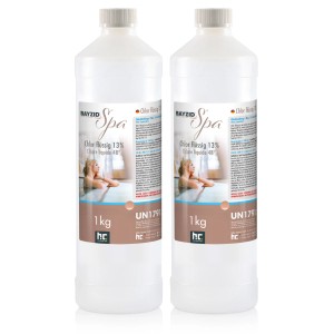 Zwei Flaschen Bayzid Spa Chlor Flüssig 1kg für Whirlpools und Planschbecken.