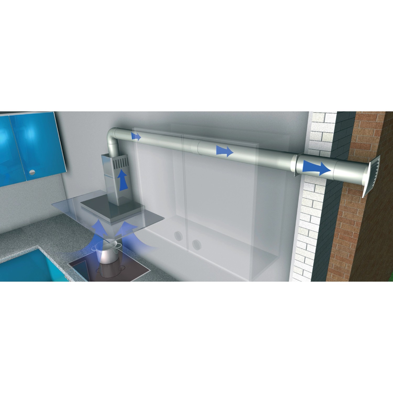 Abbildung eines weißen Vierkantrohr 0,5 m System 100 für Dunstabzugshauben.