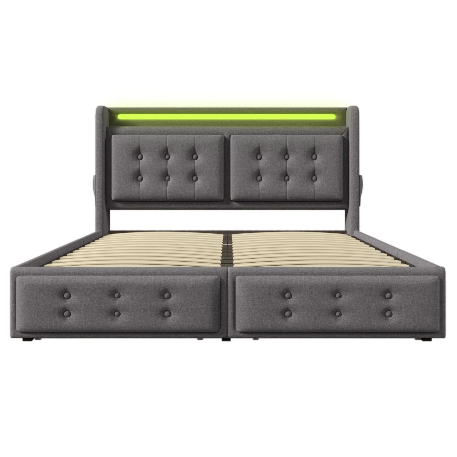 okwish Polsterbett 140x200cm mit LED Kopfteil Schlafzimmer Grau ohne Matratze