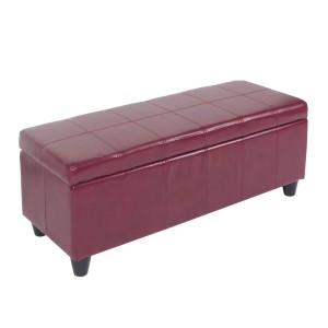 BERLINLODGE Aufbewahrungs-Truhe Sitzbank Lars 45x112x45cm Rot Leder & Kunstleder