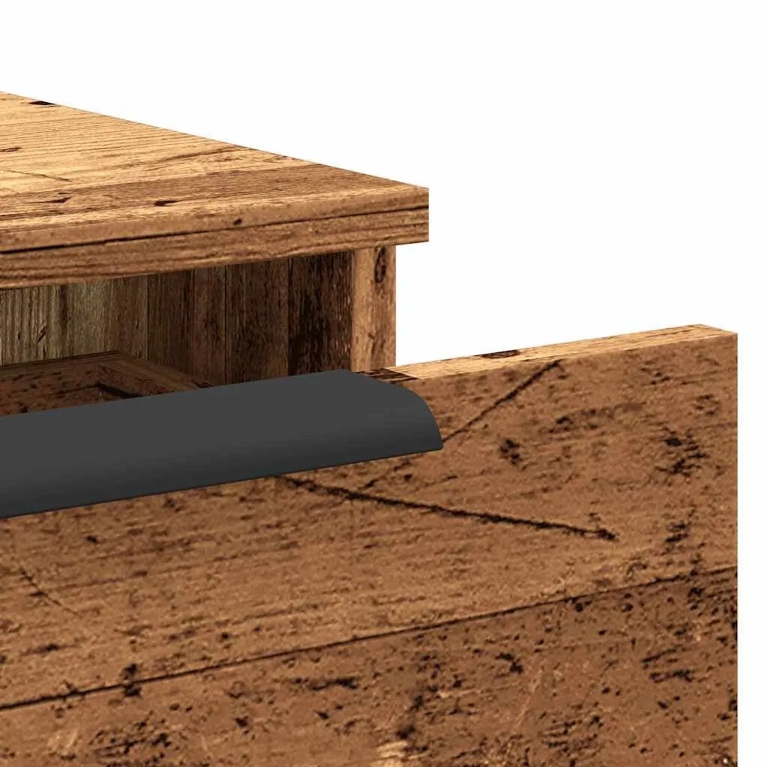 Detailansicht: Wandschrank in Altholz-Optik mit Schublade. Wohnzimmerschrank aus Holzwerkstoff.