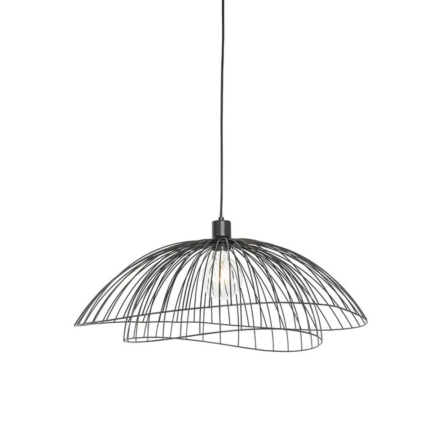 QAZQA Design Hängeleuchte Schwarz mit Doppeltem Schirm 66 cm Pua